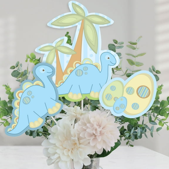 Big Dot of Happiness Baby Boy Dinosaur - Baby Shower or Birthday Party Centerpiece Sticks - Table Toppers - Set of 15