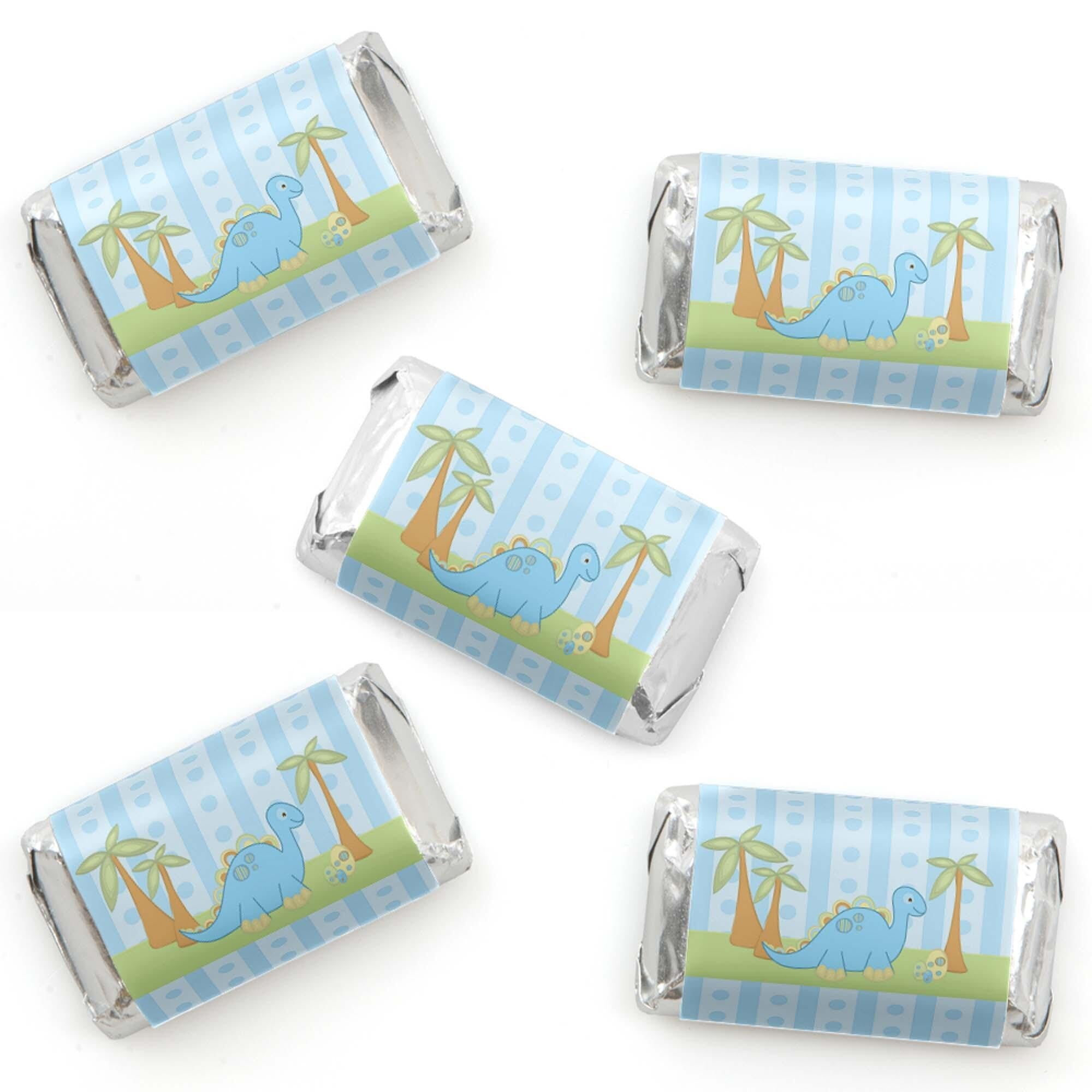 Wrapper Sticker Big Dot of Happiness Baby Boy Dinosaur - Mini Candy Bar Wrapper ...