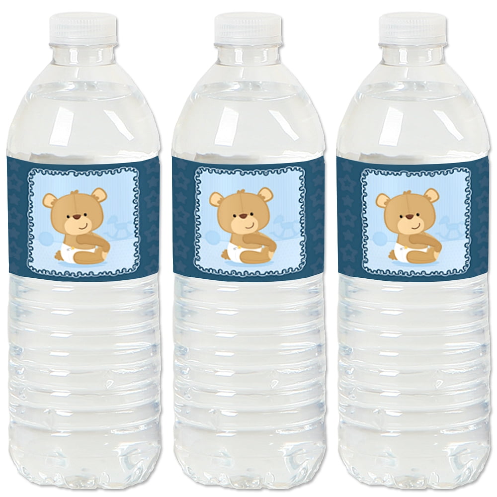 Modern Baby Boy Blue Polka Dots Water Bottle Label