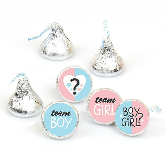 Big Dot of Happiness Baby Gender Reveal - Team Boy or Girl Party Round Candy Sticker Favors - Labels Fits Chocolate Candy (1 sheet of 108)