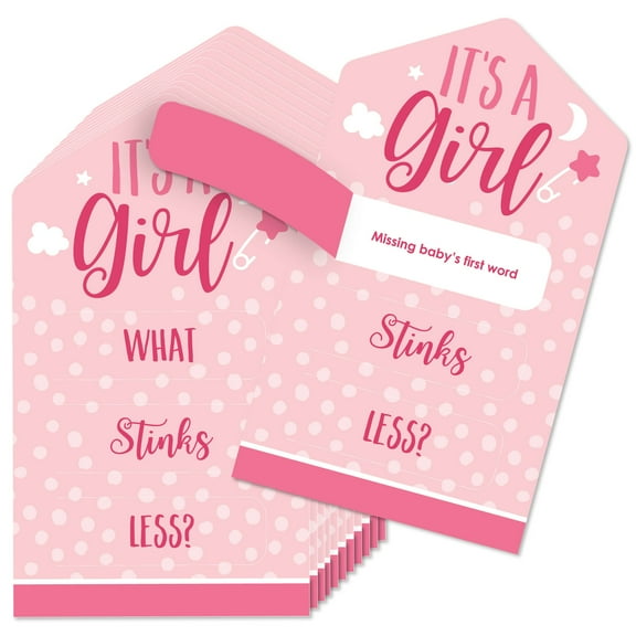 Big Dot of Happiness Baby Girl - Pink Baby Shower Game Pickle Cards - Conversation Starters Pull Tabs - Set of 12