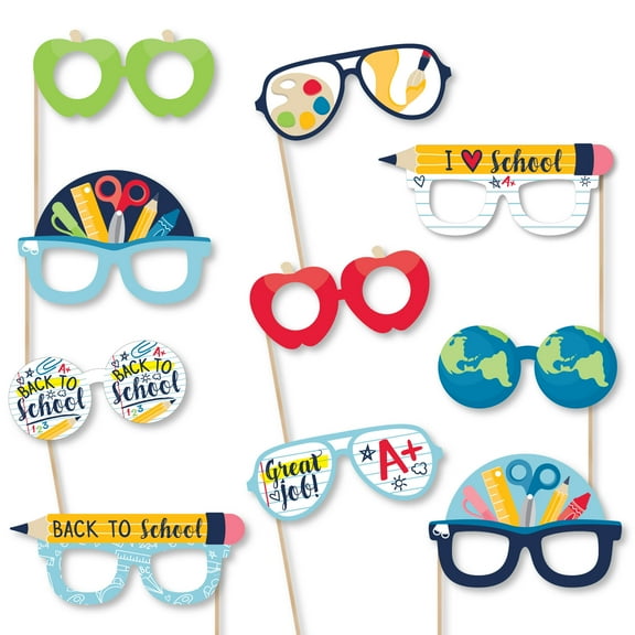 Big Dot of Happiness Back to School Glasses - Paper Card Stock First Day of School Classroom Decorations Photo Booth Props Kit - 10 Count