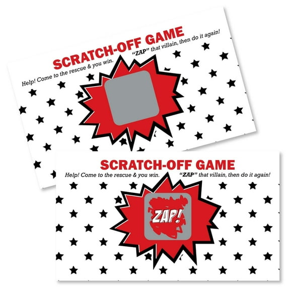 Big Dot of Happiness Bam Superhero - Baby Shower or Birthday Party Game Scratch Off Cards - 22 Count