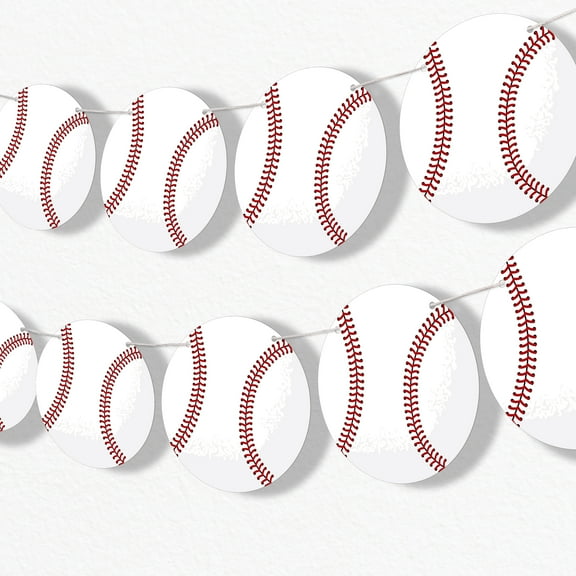 Big Dot of Happiness Baseball Garland Banner, Sports Birthday Party or Baby Shower Decorations Banner, 30 Feet of Cord, 15 Double-Sided Baseballs