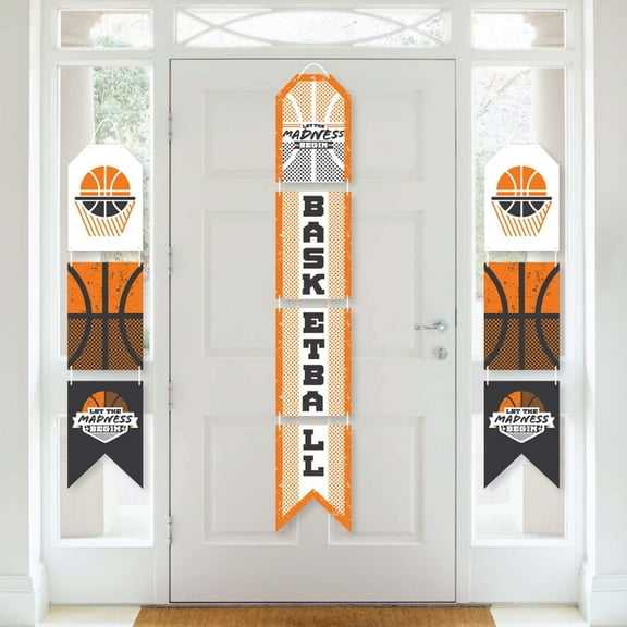Big Dot of Happiness Basketball - Let The Madness Begin - Hanging Vertical Paper Door Banners - College Basketball Wall Decor Kit - Indoor Door Decor