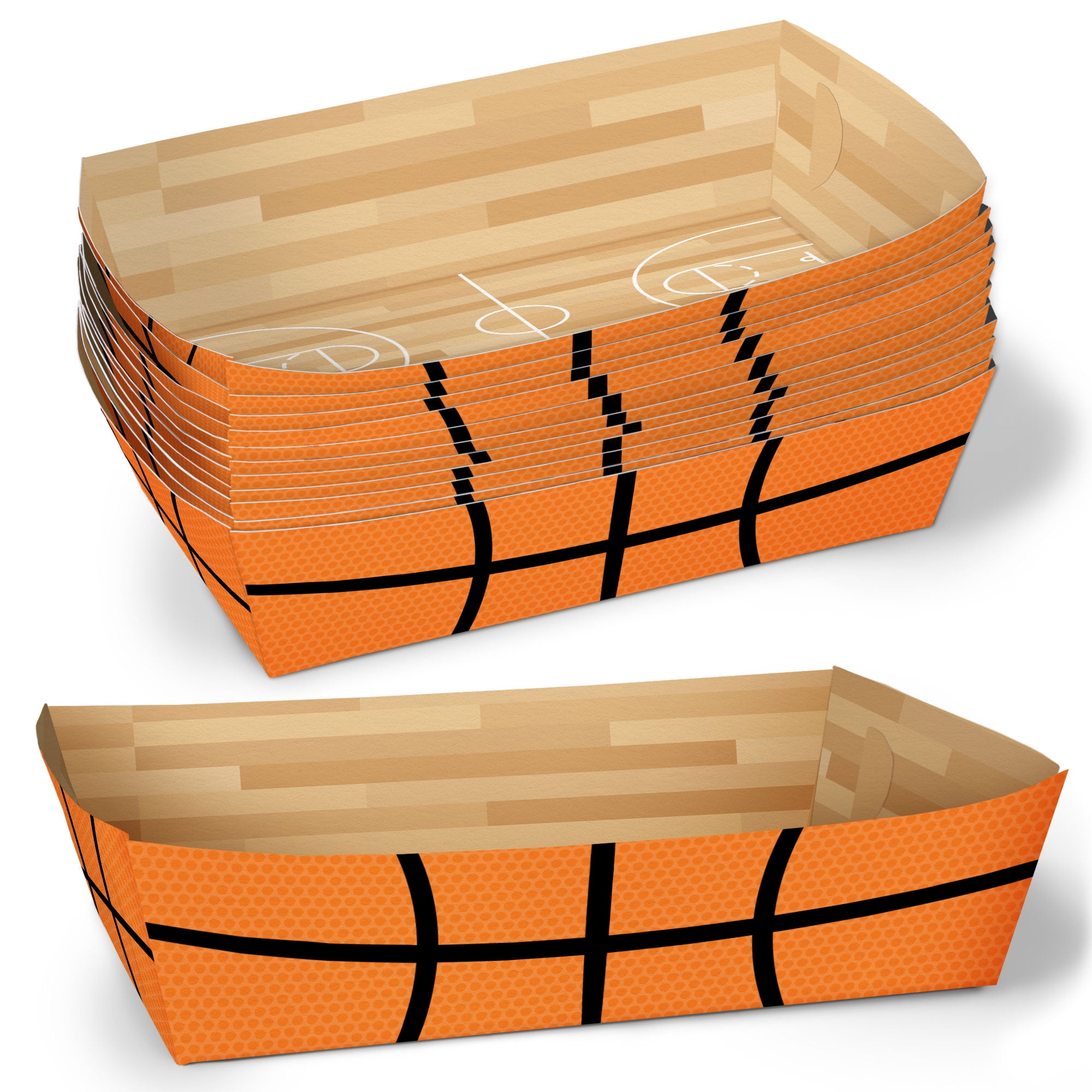 Big Dot of Happiness Basketball Party Paper Food Trays, Disposable Double-Sided Paper Food Holders for Nachos, Hot Dogs, French Fries - 12 Ct