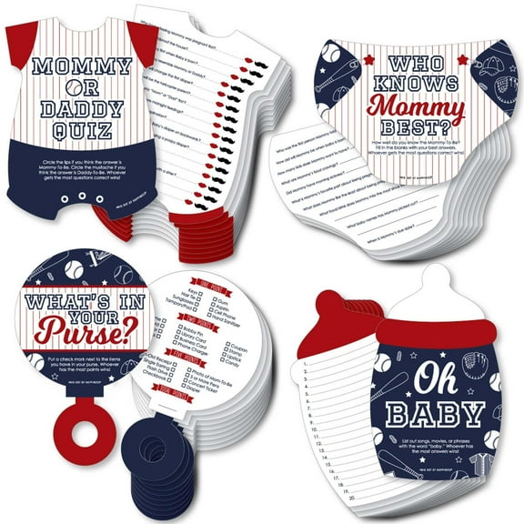 Big Dot of Happiness Batter Up - Baseball - 4 Baby Shower Games - 10 Cards Each - Gamerific Bundle