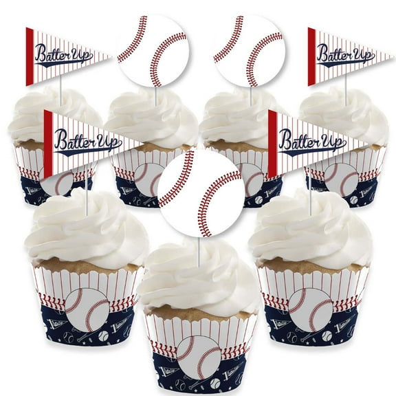 Big Dot of Happiness Batter Up - Baseball - Cupcake Decoration - Baby Shower or Birthday Party Cupcake Wrappers and Treat Picks Kit - Set of 24