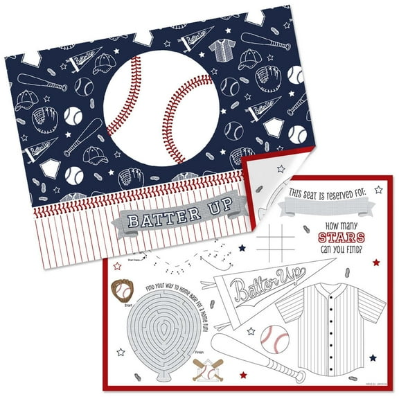 Big Dot of Happiness Batter Up - Baseball - Paper Birthday Party Coloring Sheets - Activity Placemats - Set of 16