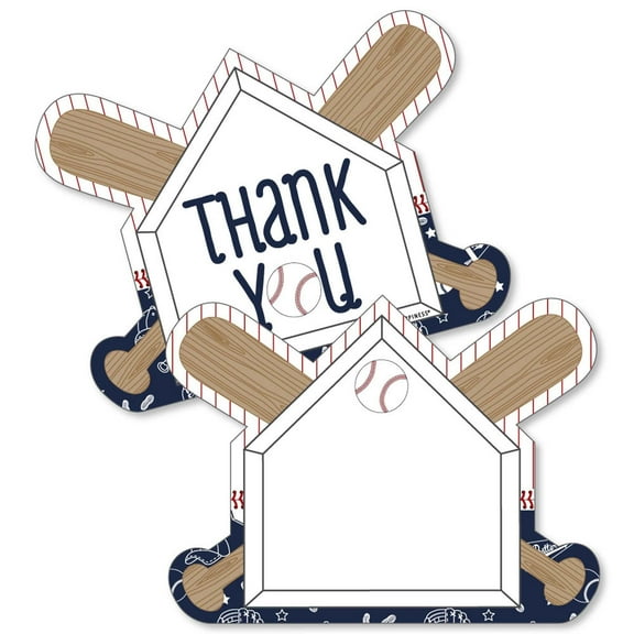Big Dot of Happiness Batter Up - Baseball - Shaped Thank You Cards - Baby Shower or Birthday Party Thank You Note Cards with Envelopes - Set of 12
