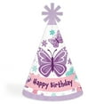 thumbnail image 1 of Big Dot of Happiness Beautiful Butterfly - Cone Happy Birthday Party Hats for Kids and Adults - Set of 8 (Standard Size), 1 of 7