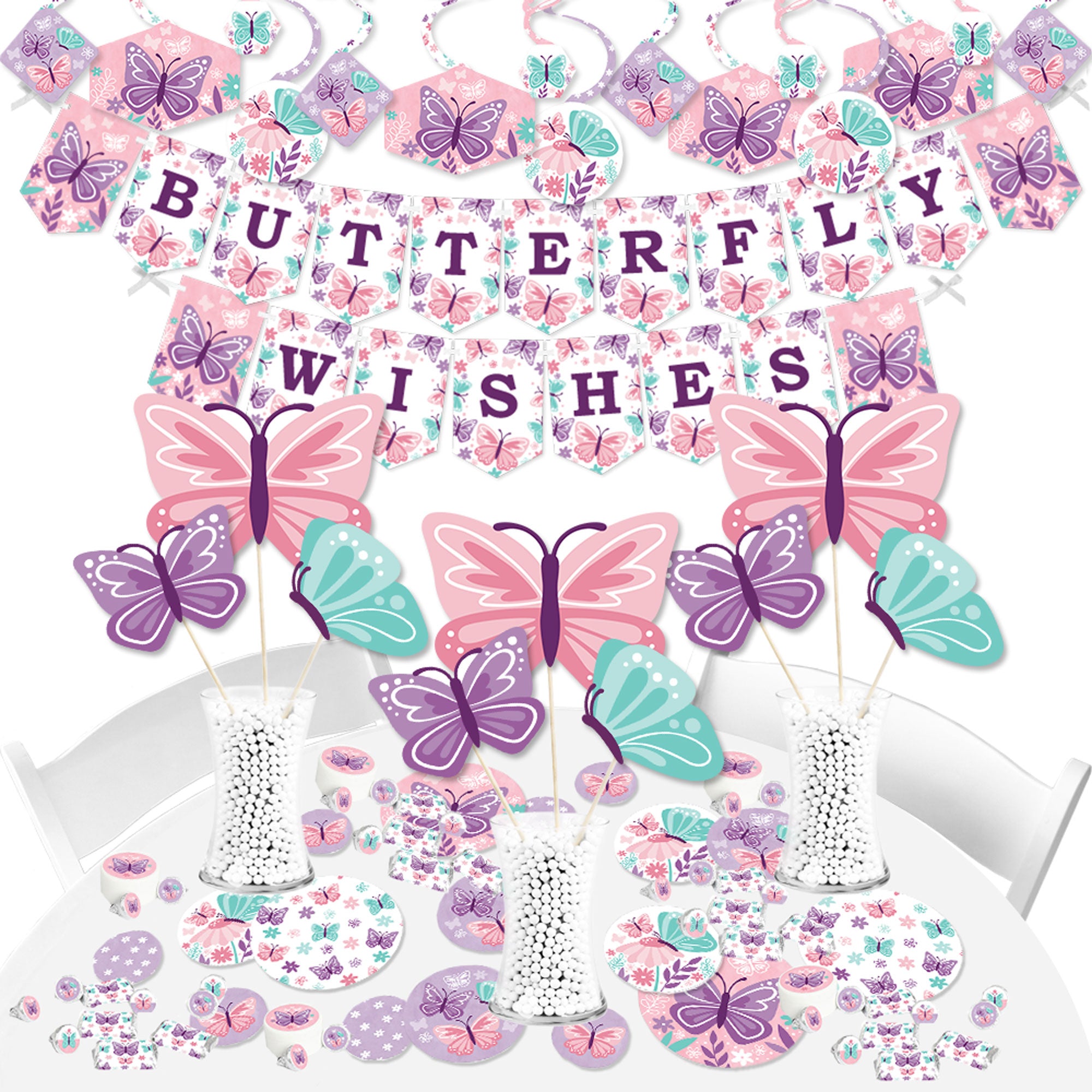 Big Dot of Happiness Beautiful Butterfly - Floral Baby Shower or Birthday  Gift Favor Bags - Party Goodie Boxes - Set of 12