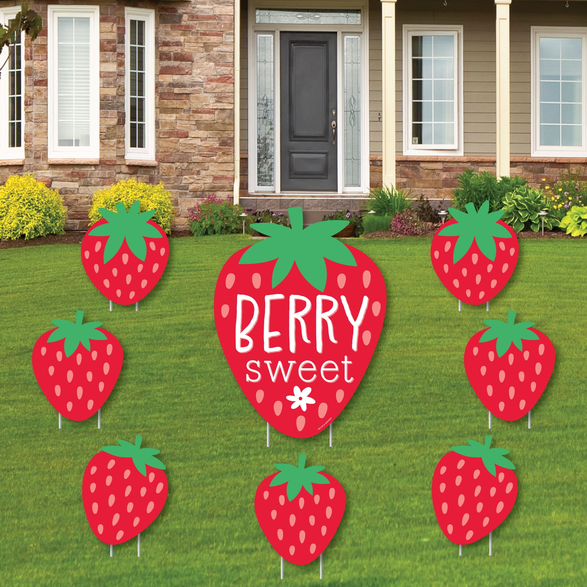 Big Dot of Happiness Berry Sweet Strawberry - Yard Sign and Outdoor Lawn Decorations - Fruit Themed Birthday Party or Baby Shower Yard Signs - 8 Ct