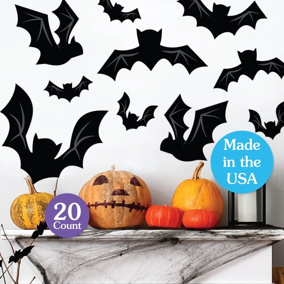 Big Dot of Happiness Black Bats - Peel and Stick Halloween Vinyl Wall Art Stickers - Wall Decals - Set of 20