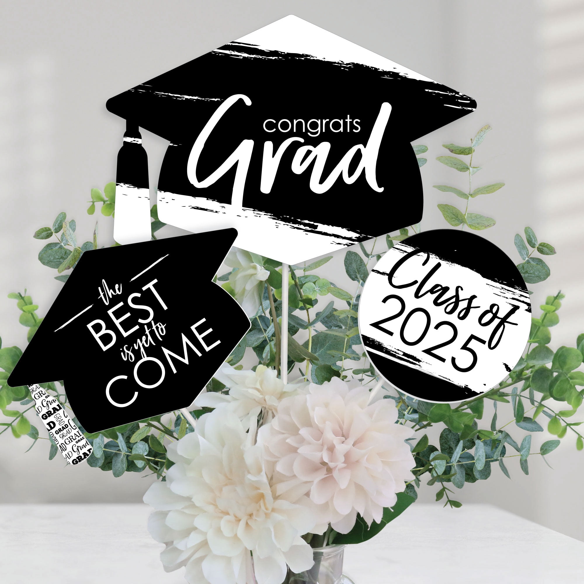 Big Dot Of Happiness Hello College Graduation Centerpiece Sticks - Set Of 15 Table Toppers, Black & Gold