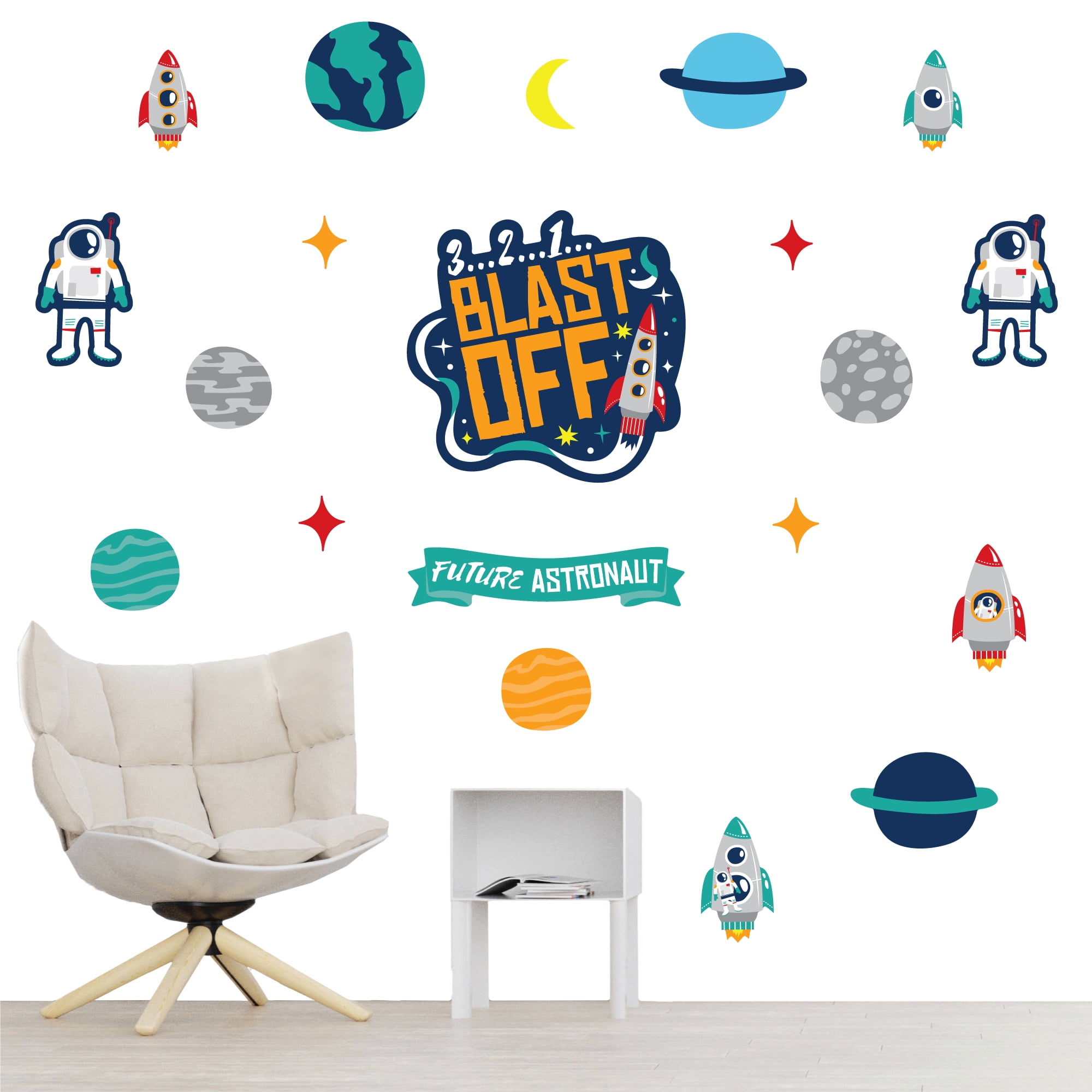 Blast Off to Outer Space Vinyl Wall Art Stickers Set