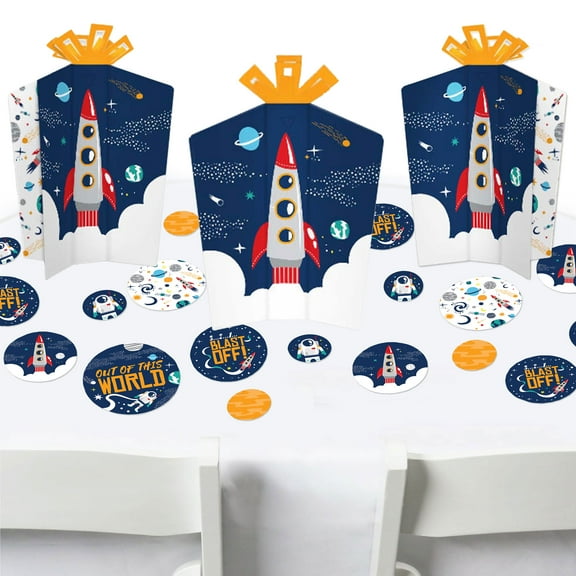 Big Dot of Happiness Blast Off to Outer Space - Rocket Ship Baby Shower or Birthday Party Decor and Confetti - Terrific Table Centerpiece Kit 30 Ct