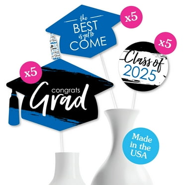 Big Dot of Happiness Blue 2025 Graduation Party Centerpiece Sticks - Table Toppers - Set of 15