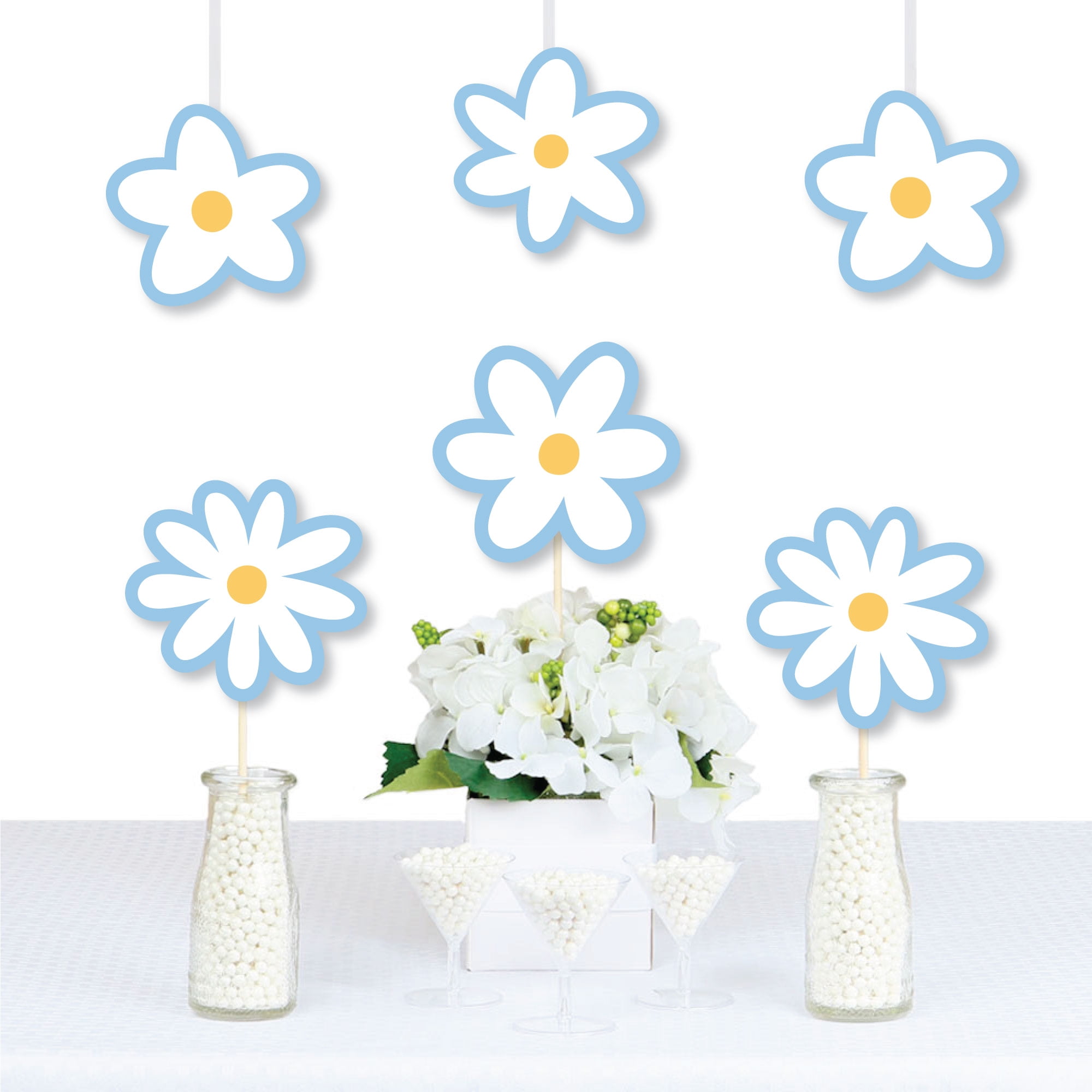 Big Dot of Happiness Blue Daisy Flowers - Decorations DIY Floral Party Essentials - Set of 20