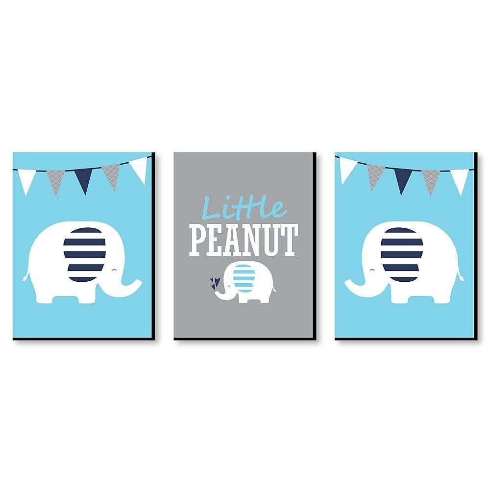 Blue and Gray Elephant Nursery Wall Art Set