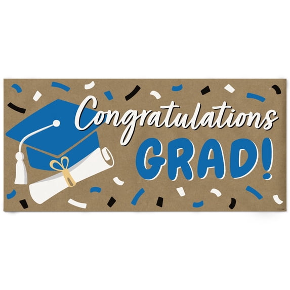 Craft Paper Graduation Sign Big Dot of Happiness Blue Graduation Kraft Paper Banner ...