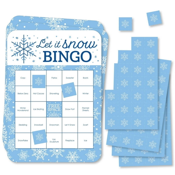Big Dot of Happiness Blue Snowflakes - Bingo Cards and Markers - Winter Holiday Party Bingo Game - Set of 18