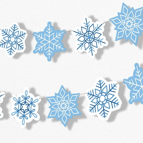 Big Dot of Happiness Blue Snowflakes Garland Banner, Winter Wonderland Decorations Backdrop, 30 Feet of Cord, 15 Paper Snowflake Shapes Double-Sided