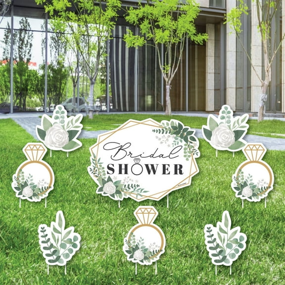 Big Dot of Happiness Boho Botanical Bride - Yard Sign and Outdoor Lawn Decorations - Greenery Bridal Shower and Wedding Party Yard Signs - Set of 8