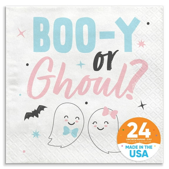 Big Dot of Happiness Boo-y or Ghoul Party Napkins, Halloween Gender Reveal Party Decor, White 3-Ply Paper Luncheon Napkins - 24 Count