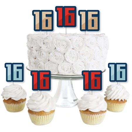 Big Dot of Happiness Boy 16th Birthday - Dessert Cupcake Toppers - Sweet Sixteen Birthday Party Clear Treat Picks - Set of 24