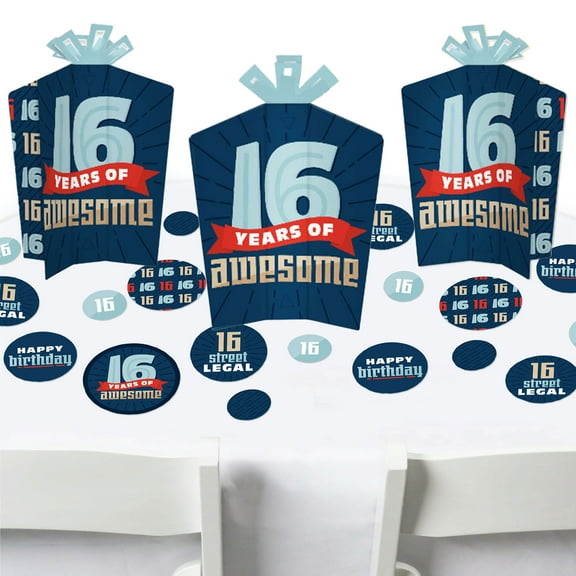 Big Dot of Happiness Boy 16th Birthday - Sweet Sixteen Birthday Party Decor and Confetti - Terrific Table Centerpiece Kit - Set of 30