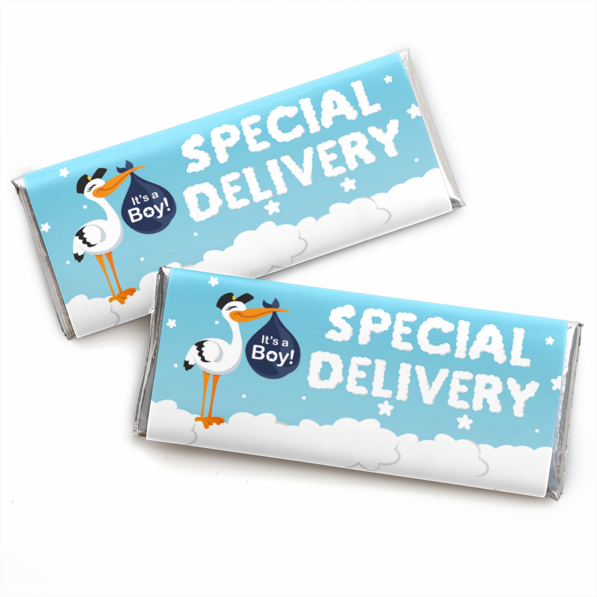 Big Dot of Happiness Boy Special Delivery - Candy Bar Wrapper Blue It's a Boy Stork Baby Shower Favors - Set of 24 - image 1 of 3