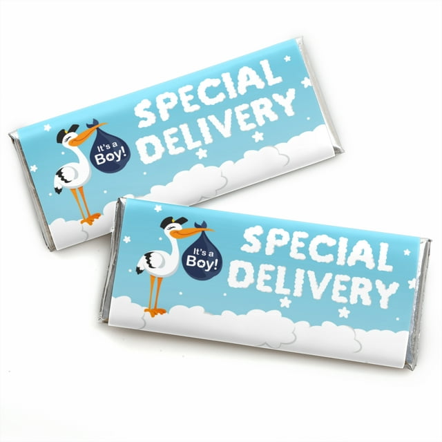 Big Dot of Happiness Boy Special Delivery - Candy Bar Wrapper Blue It's a Boy Stork Baby Shower Favors - Set of 24