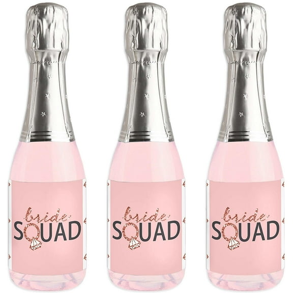 Big Dot of Happiness Bride Squad - Mini Wine & Champagne Bottle Label Stickers - Rose Gold Bridal Shower or Bachelorette Party Favor Gift - Set of 16