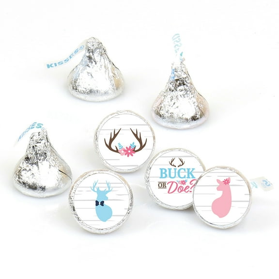 Big Dot of Happiness Buck or Doe - Hunting Gender Reveal Party Round Candy Sticker Favors - Labels Fits Chocolate Candy (1 sheet of 108)