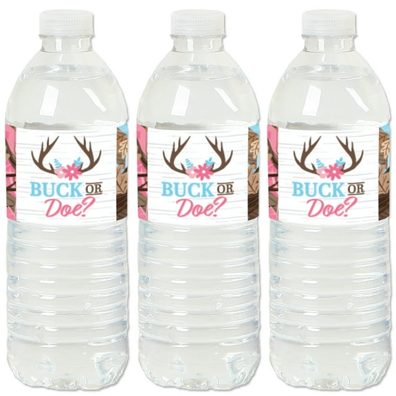 Big Dot of Happiness Buck or Doe - Hunting Gender Reveal Party Water Bottle Sticker Labels - Set of 20