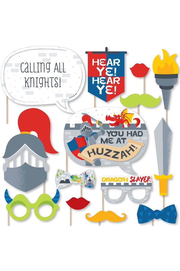 Calling All Knights and Dragons - Medieval Party or Birthday Party Photo Booth Props Kit - 20 Count