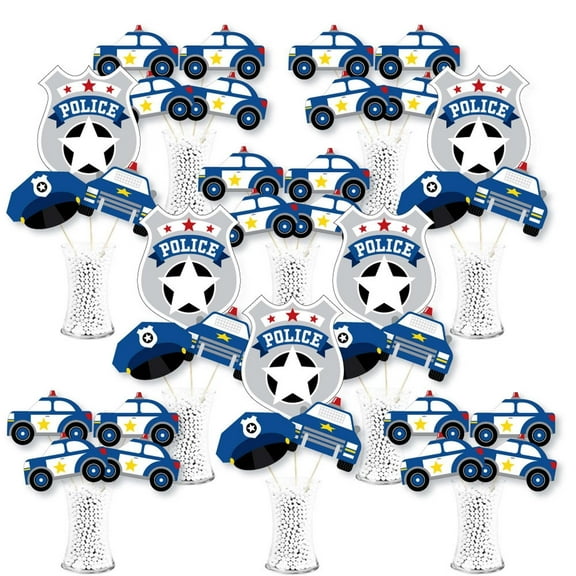 Big Dot of Happiness Calling All Units - Police - Cop Birthday Party or Baby Shower Centerpiece Sticks - Showstopper Table Toppers - 35 Pieces