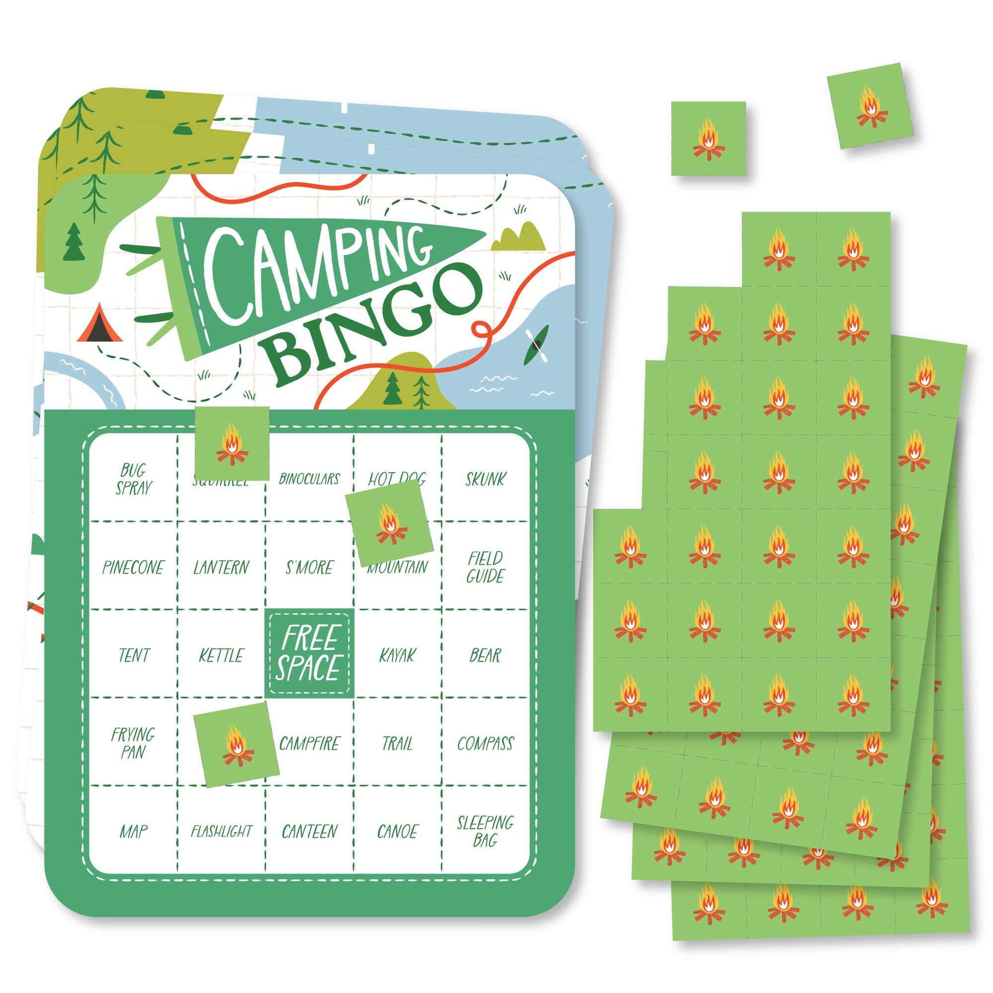 Big Dot of Happiness Camping Bingo Cards and Markers, Happy Camper Kids ...