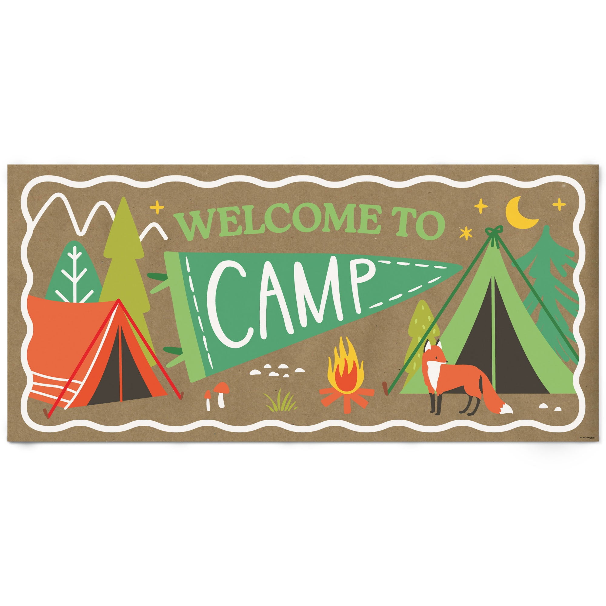 Big Dot of Happiness Camping Kraft Paper Banner, Happy Camper Kids Birthday Party Welcome Banner, Printed Brown Paper Party Sign Decoration – 1 Count