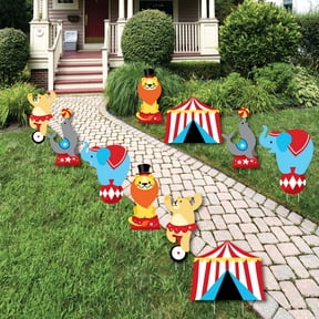 Big Dot of Happiness Carnival - Step Right Up Circus - Animals & Tent Lawn Decorations - Outdoor Carnival Themed Party Yard Decorations - 10 Piece