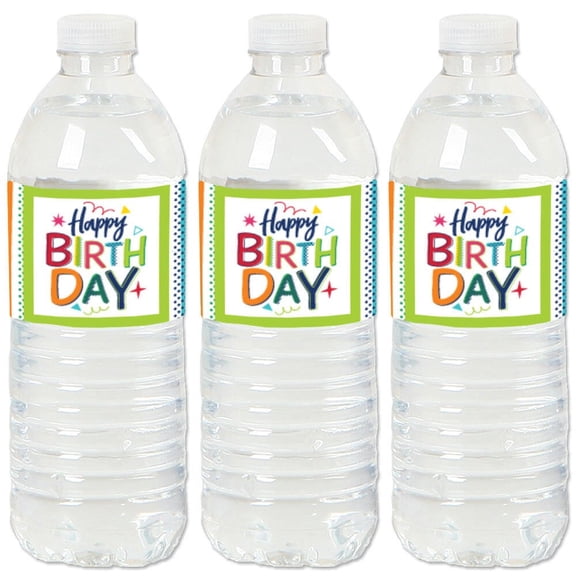 Big Dot of Happiness Cheerful Happy Birthday - Colorful Birthday Party Water Bottle Sticker Labels - Set of 20