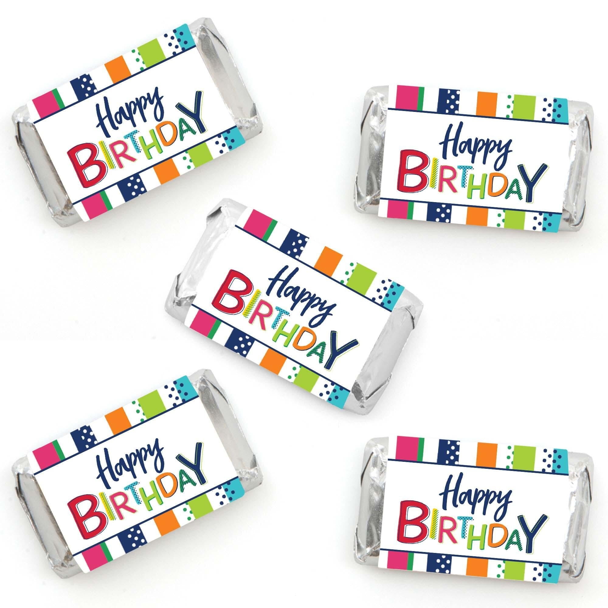 Big Dot of Happiness Cheerful Happy Birthday - Mini Candy Bar Wrapper Stickers - Colorful Birthday Party Small Favors - 40 Count - Walmart.com for Free Printable Happy Birthday Candy Bar Wrappers