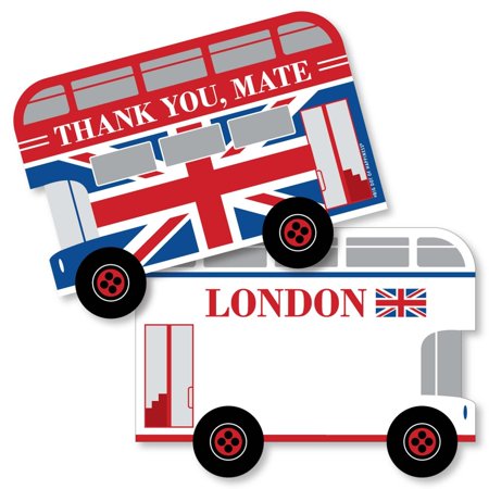 Big Dot of Happiness Cheerio, London - Shaped Thank You Cards - British UK Party Thank You Note Cards with Envelopes - Set of 12