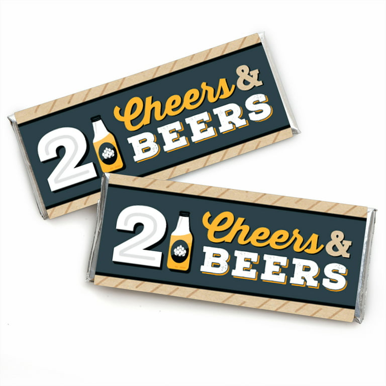 Big Dot of Happiness - Cheers and Beers to 21 Years - Candy Bar Wrapper 21st Birthday Party Favors - Set of 24