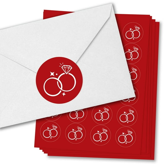 Big Dot of Happiness Cherry Red Wedding Envelope Seal Stickers, Round Circle Stickers to Seal Cards, Announcement Envelope Seals - 120 Count