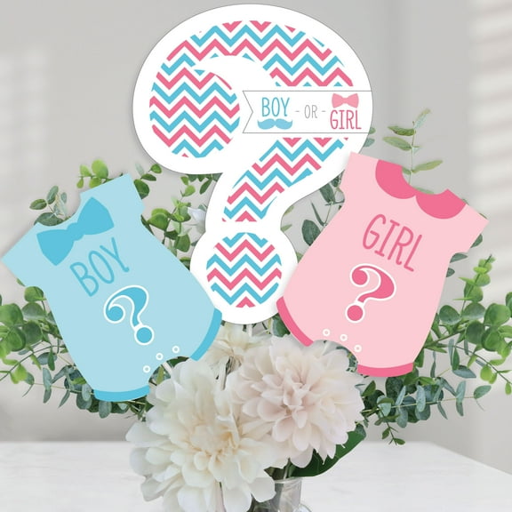 Big Dot of Happiness Chevron Gender Reveal - Gender Reveal Party Centerpiece Sticks - Table Toppers - Set of 15