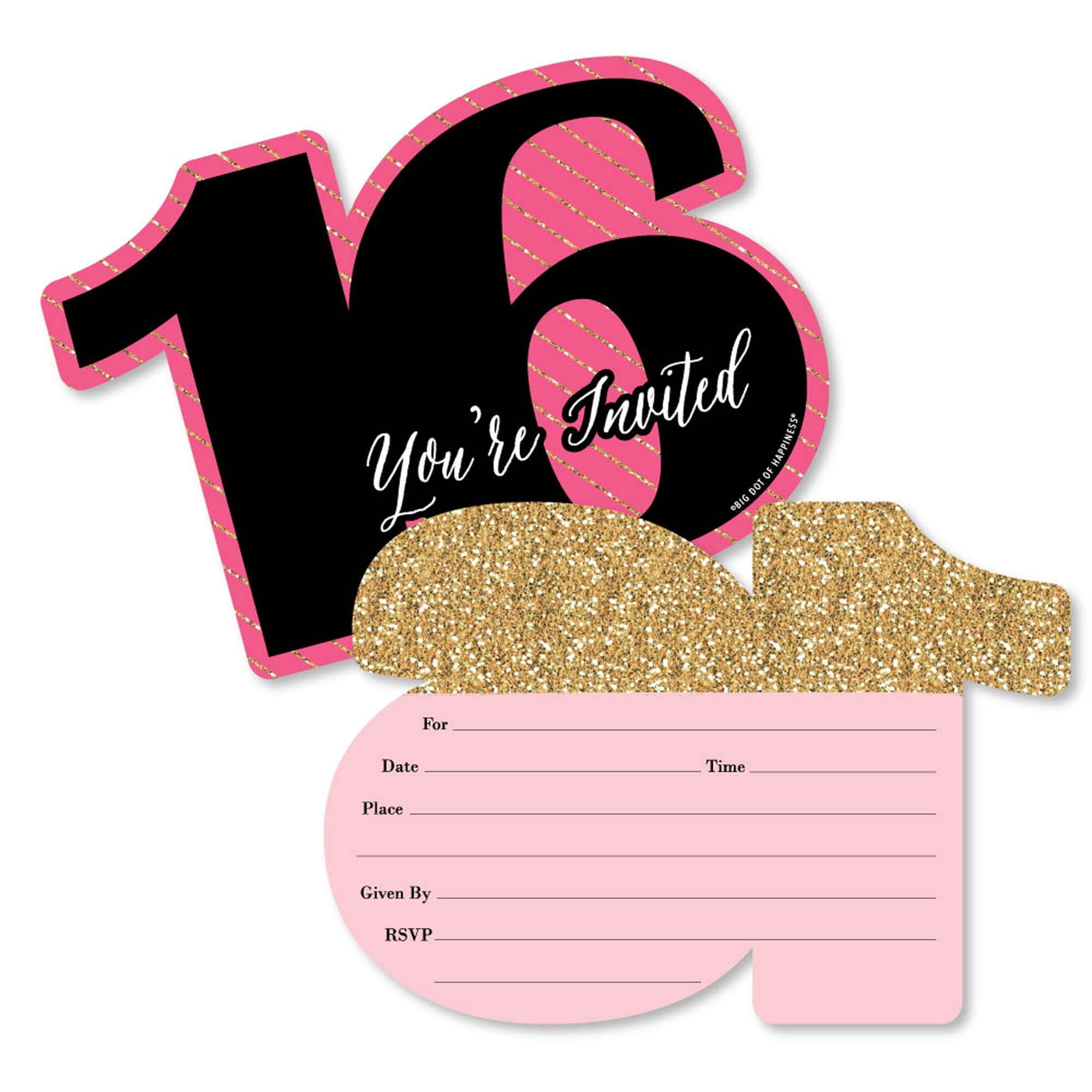 Pink Gold Glitter 1st Birthday Blank Party Invitations with Envelopes,  20-Pack 