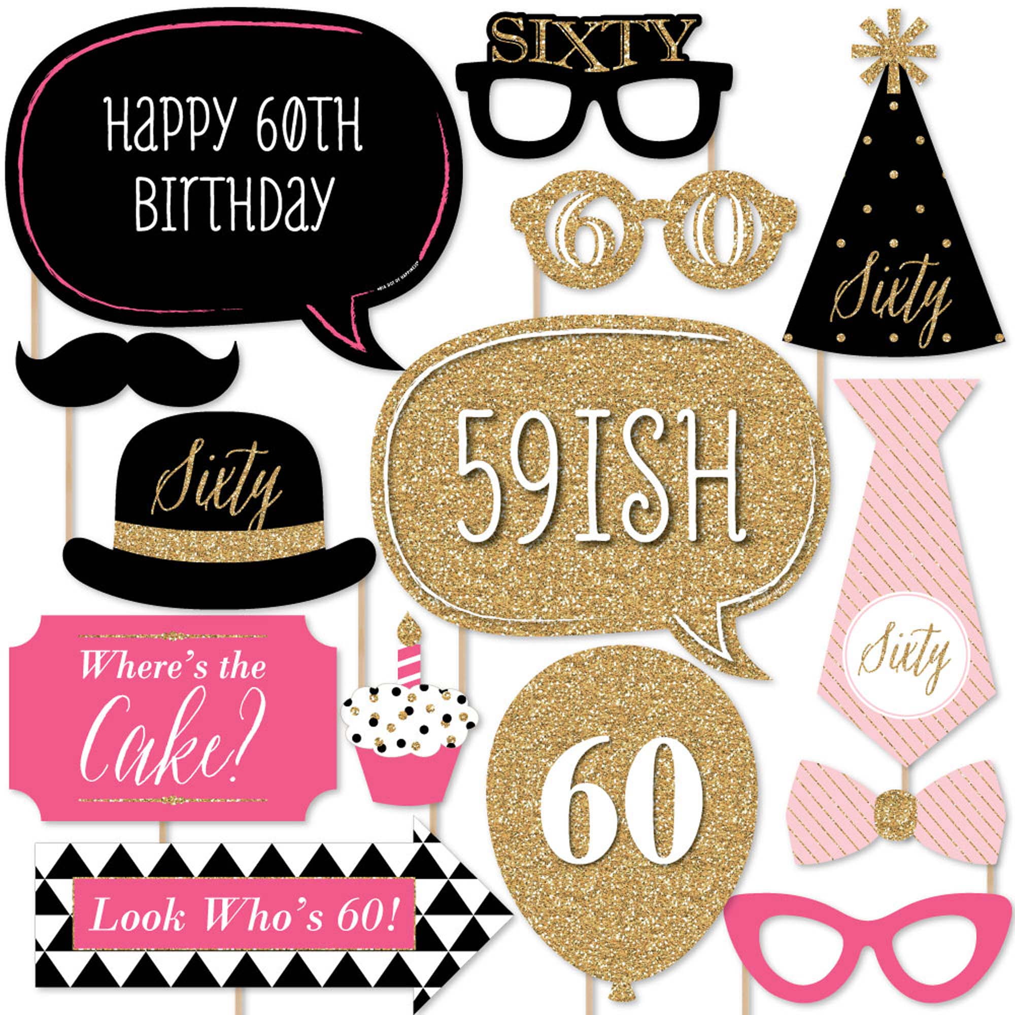 60th Birthday Photo Booth Props: Printable PDF. Black and Gold