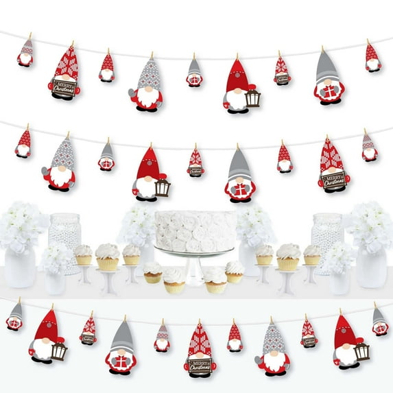 Big Dot of Happiness Christmas Gnomes - Holiday Party Decorations - Clothespin Garland Banner - 44 Pc